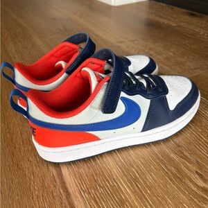 Nike Kids Navy and Orange Sneakers Court Borough Low Recraft